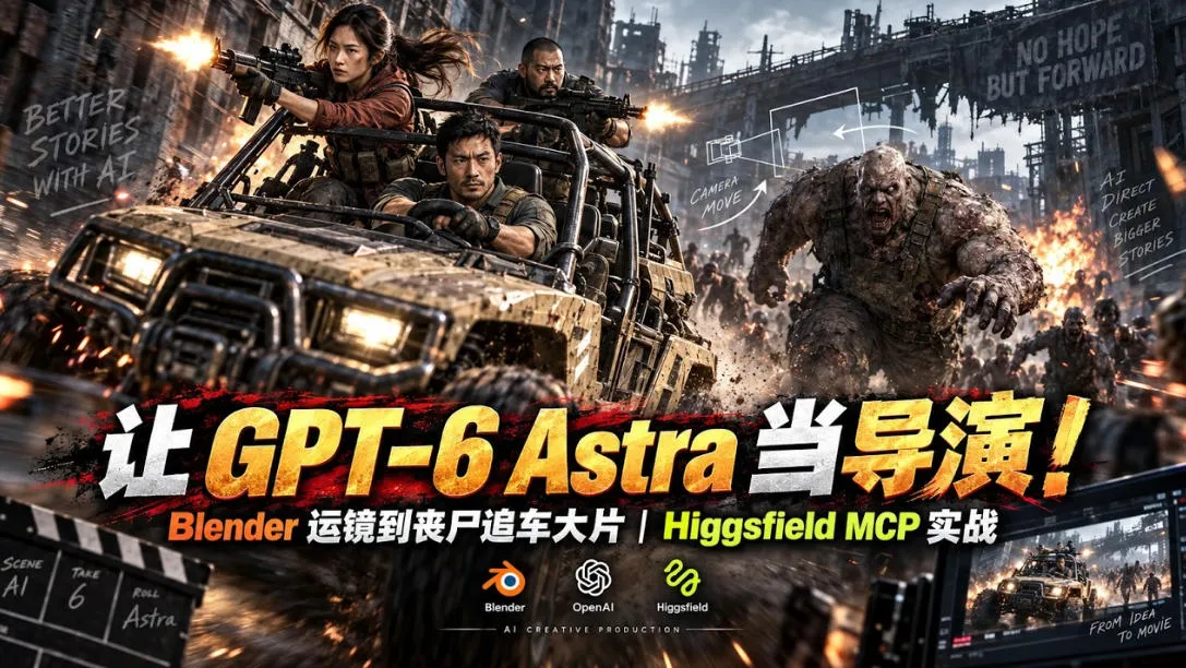 让GPT-6 Astra当导演！Blender运镜到丧尸追车大片｜Higgsfield MCP实战-梦帆创业网