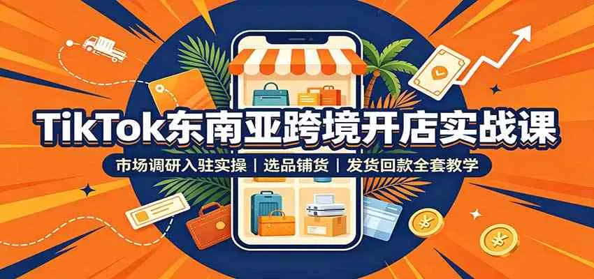 TikTok东南亚跨境开店实战课：市场调研入驻实操，选品铺货，发货回款全套教学-梦帆创业网