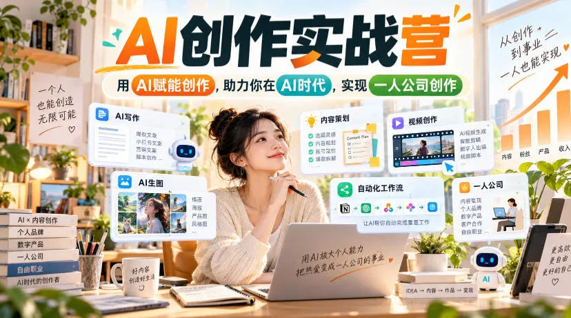 AI创作实战营，用AI赋能创作，助力你在AI时代，实现一人公司创作-梦帆创业网