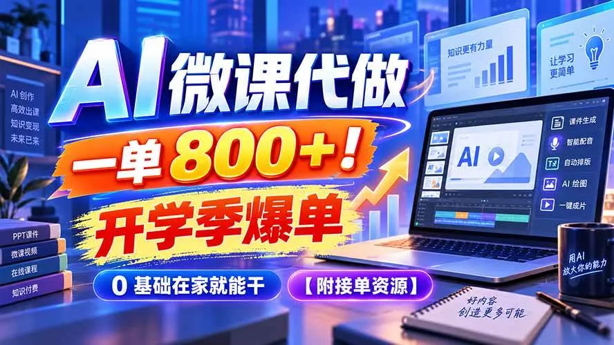 （20605期）AI 微课代做，一单 800+！开学季爆单，0 基础在家就能干【附接单资源】-梦帆创业网