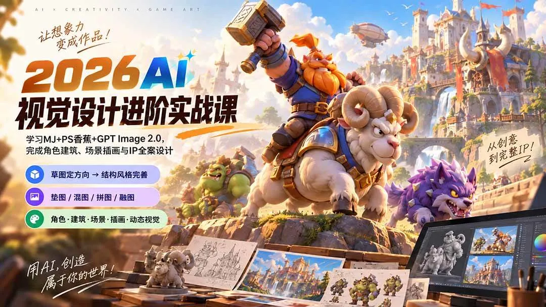 （20424期）2026AI视觉设计进阶实战课-更新：学习MJ+PS香蕉+GPT Image 2.0，完成角色建筑、场景插画与IP全案设计-梦帆创业网