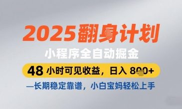 2025小程序全自动掘金，48 小时可见收益，日入8张，长期稳定靠谱，小白宝妈轻松上手【揭秘】-梦帆创业网