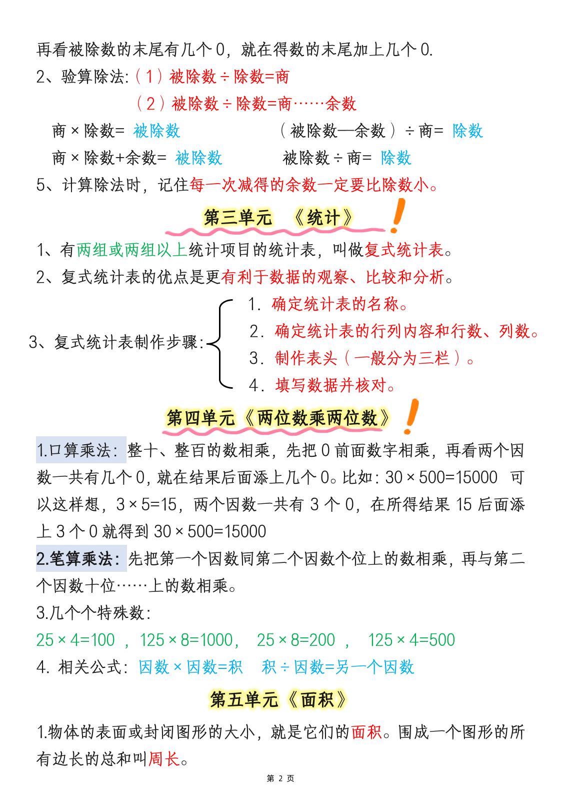 三下数学寒假必背公式概念汇总6页-梦帆创业网