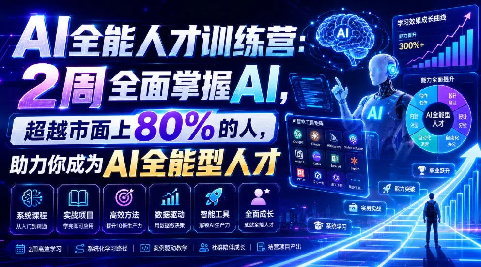 AI全能人才训练营：2周全面掌握AI，超越市面上80%的人，助力你成为AI全能型人才-梦帆创业网