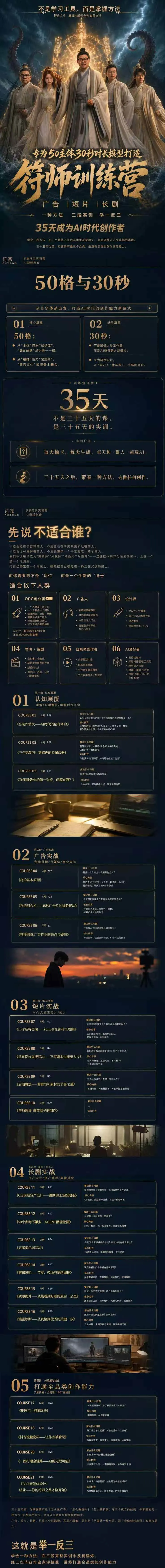 （20179期）符师训练营-35天成为AI时代创作者，广告+短片+漫剧+智能体四大实战方向，掌握从创意到上线的完整工作流