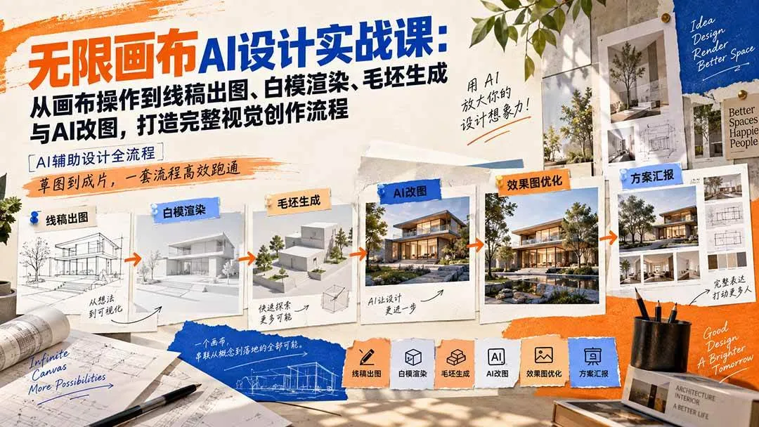 （20612期）【无水印】无限画布AI设计实战课-更新：从画布操作到线稿出图、白模渲染、毛坯生成与AI改图，打造完整视觉创作流程-梦帆创业网