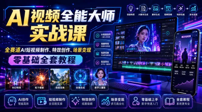 AI视频全能大师实战课｜全赛道AI短视频制作、特效创作、场景变现零基础全套教程-梦帆创业网
