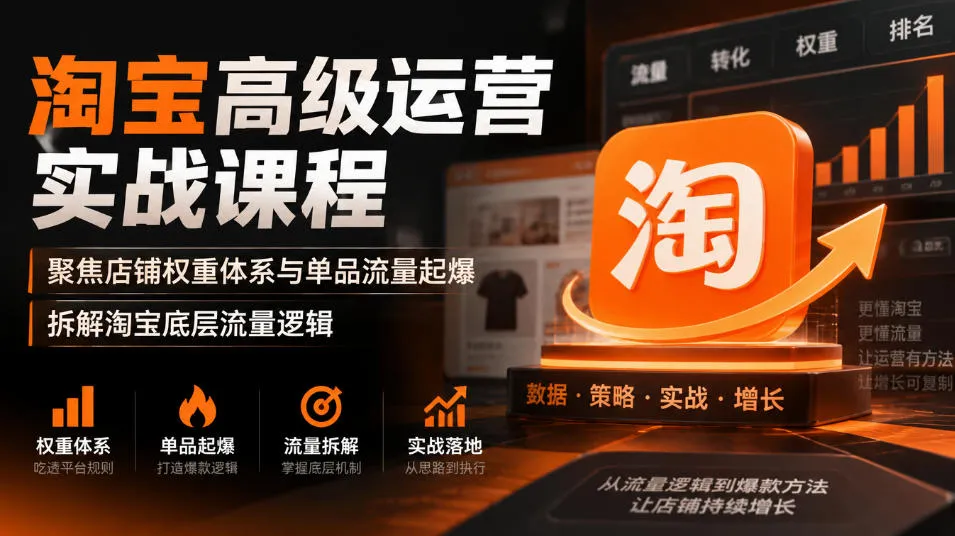 淘宝高级运营实战课程，聚焦店铺权重体系与单品流量起爆，拆解淘宝底层流量逻辑-梦帆创业网