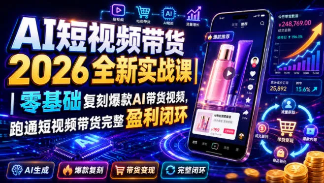 AI短视频带货2026全新实战课｜零基础复刻爆款AI带货视频，跑通短视频带货完整盈利闭环-梦帆创业网