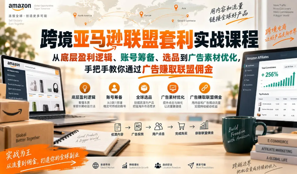 跨境亚马逊联盟套利实战课程，从底层盈利逻辑、账号筹备、选品到广告素材优化，手把手教你通过广告賺取联盟佣金-梦帆创业网