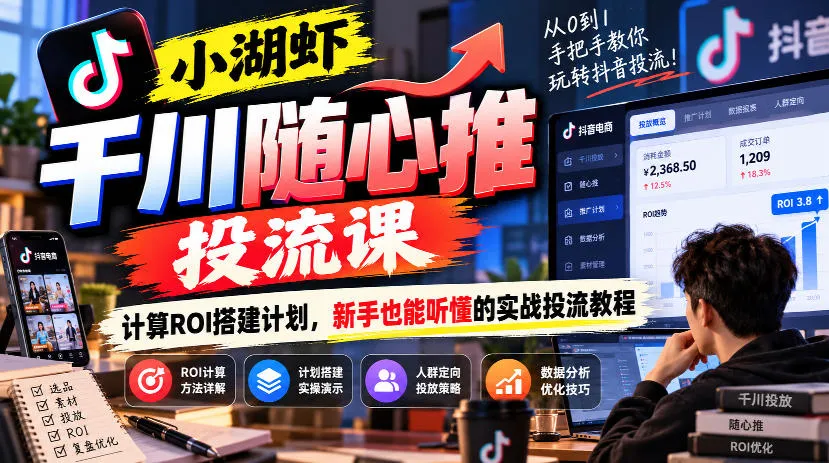 小湖虾千川随心推投流课，计算ROI搭建计划，新手也能听懂的实战投流教程-梦帆创业网