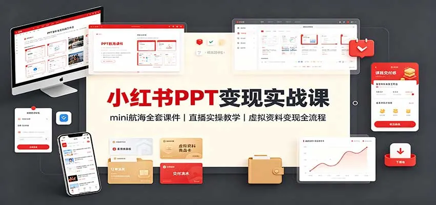 小红书PPT变现实战课：mini航海全套课件+直播实操教学，虚拟资料变现全流程-梦帆创业网