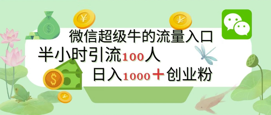 新的引流变现阵地，微信超级牛的流量入口，半小时引流100人，日入1000+创业粉-梦帆创业网