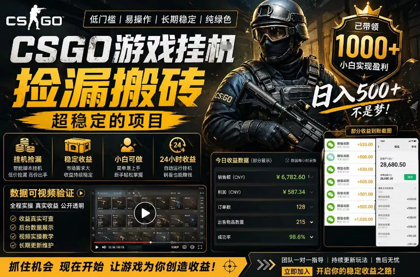 CSGO游戏搬砖，全自动挂G，不需要玩游戏，手机操作日入300+，解放双手【揭秘】-梦帆创业网