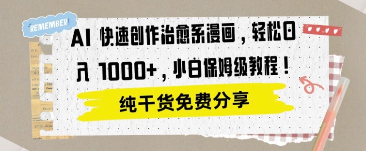 AI 快速创作治愈系漫画，轻松达成日入1k，小白保姆级教程-梦帆创业网