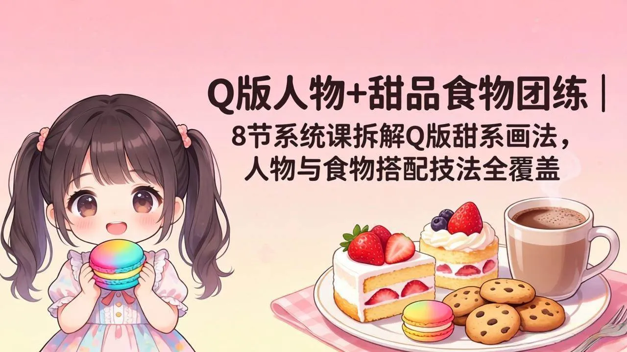 （18037期）Q版人物+甜品食物团练｜8节系统课拆解Q版甜系画法，人物与食物搭配技法全覆盖-梦帆创业网