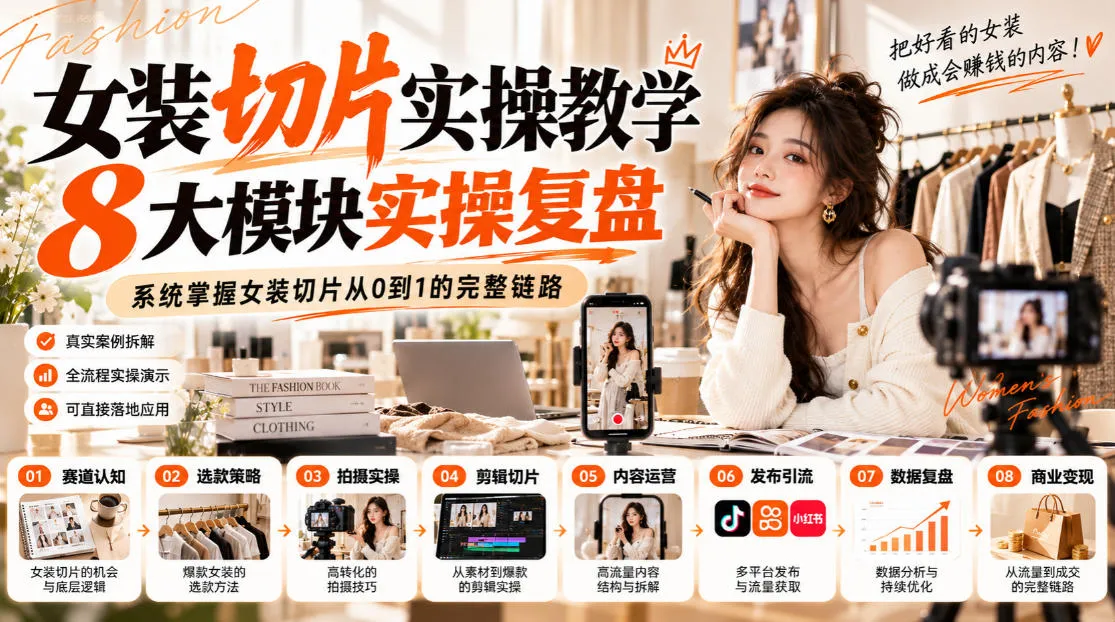 女装切片实操教学，8大模块实操复盘，系统掌握女装切片从0到1的完整链路-梦帆创业网