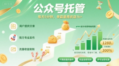 【公众号托管 】我提供文章，你发布，每天5分钟，单篇最高收益1k+【揭秘】-梦帆创业网