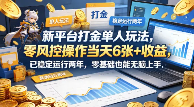 新平台打金单人玩法，零风控操作当天6张+收益，已稳定运行两年，零基础也能无脑上手【揭秘】-梦帆创业网