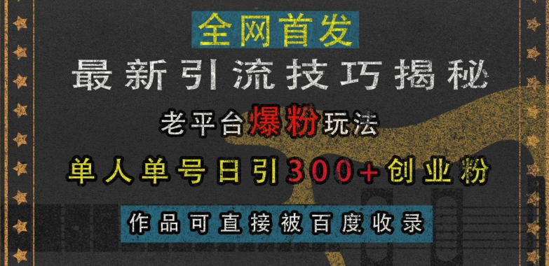 最新引流技巧揭秘，老平台爆粉玩法，单人单号日引300+创业粉，作品可直接被百度收录-梦帆创业网