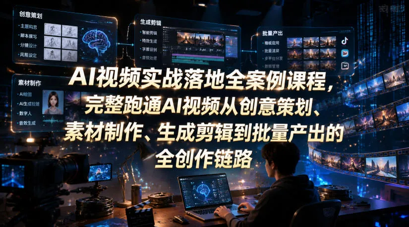 AI视频实战落地全案例课程，完整跑通AI视频从创意策划、素材制作、生成剪辑到批量产出的全创作链路-梦帆创业网