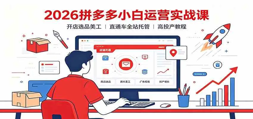 2026拼多多小白运营实战课：开店选品美工，直通车全站托管高投产教程-梦帆创业网