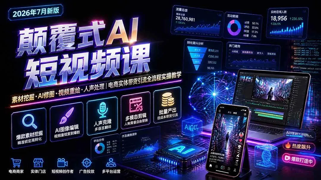 (20602期)颠覆式AI短视频课-更新|素材挖掘,AI修图,视频重绘,人声处理|电商实体带货引流全流程实操教学 (20602期)颠覆式AI短视频课-更新|素材挖掘,AI修图,视频重绘,人声处理|电商实体带货引流全流程实操教学