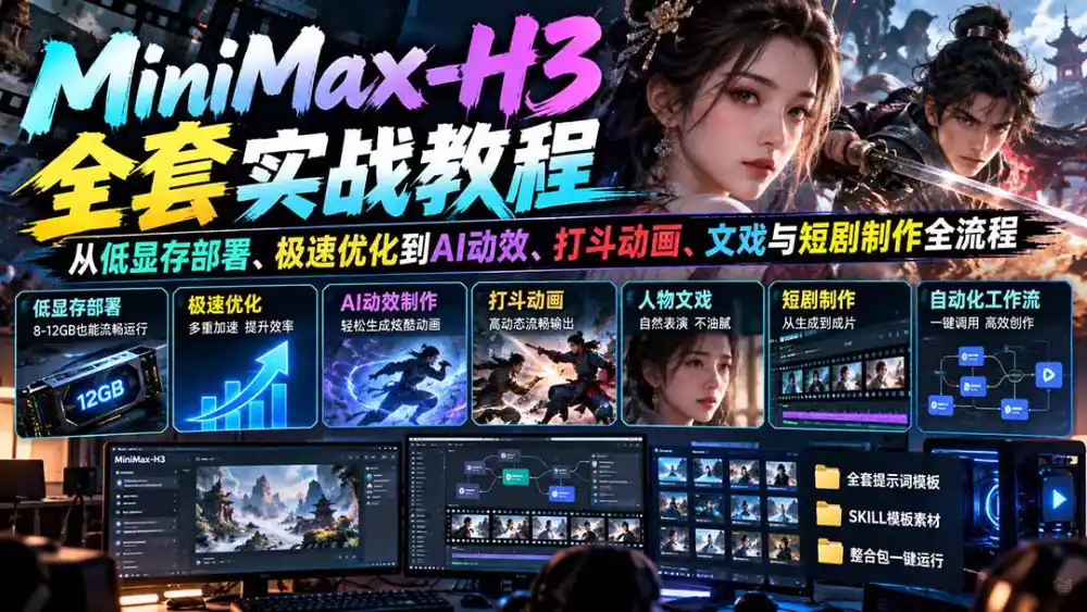 MiniMax-H3全套实战教程：从低显存部署、极速优化到AI动效、打斗动画、文戏与短剧制作全流程-梦帆创业网