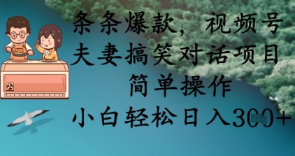 条条爆款，视频号夫妻搞笑对话项目，简单操作，小白轻松日入3张+-梦帆创业网
