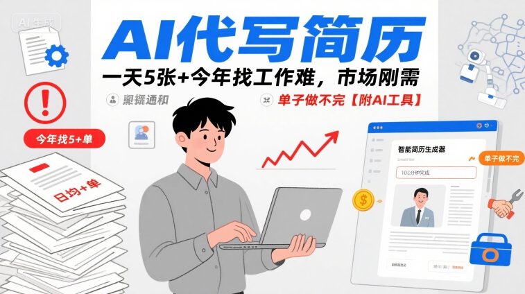 AI代写简历，一天5张+今年找工作难，市场刚需，单子做不完【附AI工具】-梦帆创业网