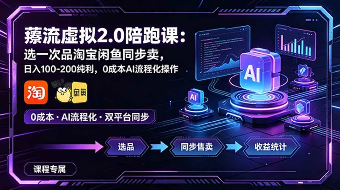 （18942期）薅流虚拟2.0陪跑课：选一次品淘宝闲鱼同步卖，日入100-200纯利，0成本AI流程化操作-梦帆创业网