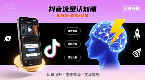 抖音流量认知课，短视频+直播+私域，认知提升，闪电开悟-梦帆创业网