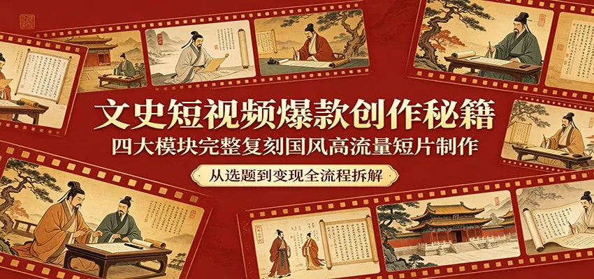 文史短视频爆款创作秘籍：四大模块完整复刻国风高流量短片制作-梦帆创业网