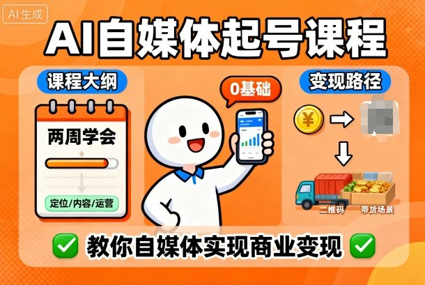 AI自媒体起号课程，0基础小白两周学会，教你自媒体实现商业变现-梦帆创业网