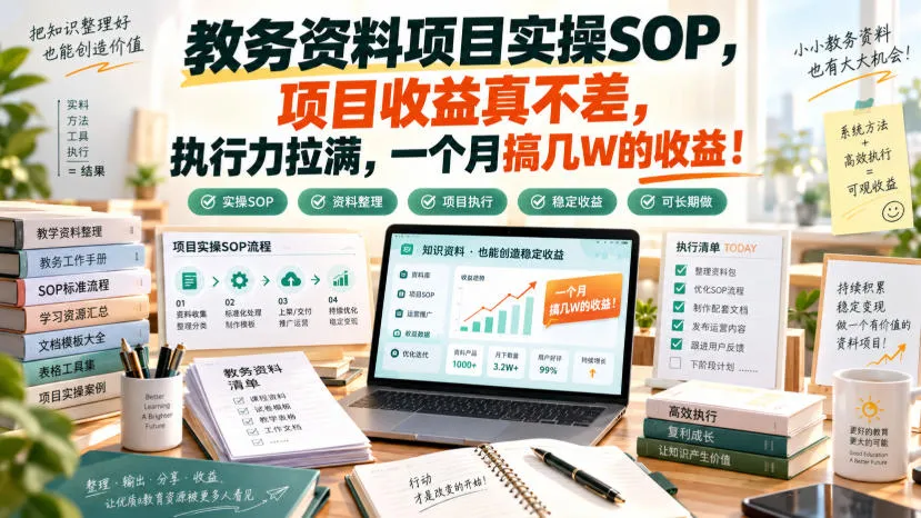 教务资料项目实操SOP,项目收益真不差,执行力拉满,一个月搞几W的收益 教务资料项目实操SOP,项目收益真不差,执行力拉满,一个月搞几W的收益