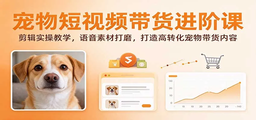 宠物短视频带货进阶课：剪辑实操教学，语音素材打磨，打造高转化宠物带货内容-梦帆创业网