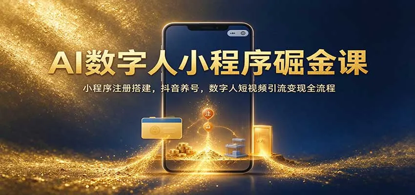 AI数字人小程序掘金课：小程序注册搭建，抖音养号，数字人短视频引流变现全流程-梦帆创业网