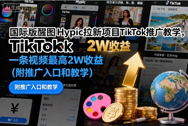 国际版醒图Hypic拉新项目TikTok推广教学，一条视频最高2W收益（附推广入口和教学）-梦帆创业网