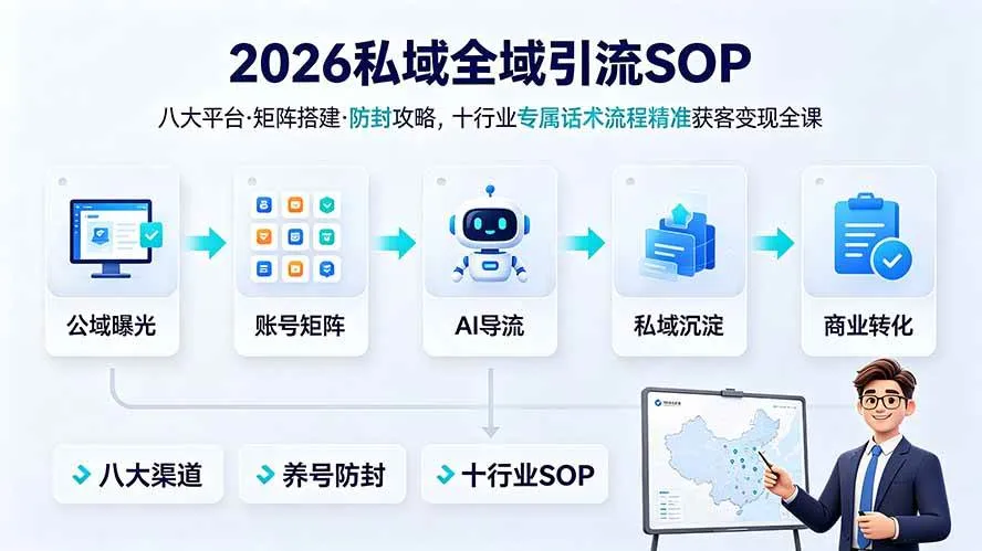 （19248期） 2026私域全域引流SOP｜八大平台·矩阵搭建·防封攻略，十行业专属话术流程精准获客变现全课-梦帆创业网