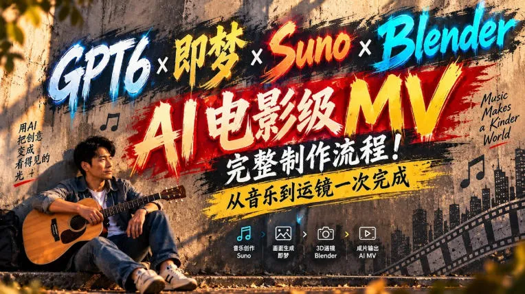 GPT6×即梦×Suno×Blender｜AI电影级MV完整制作流程！从音乐到运镜一次完成！-梦帆创业网