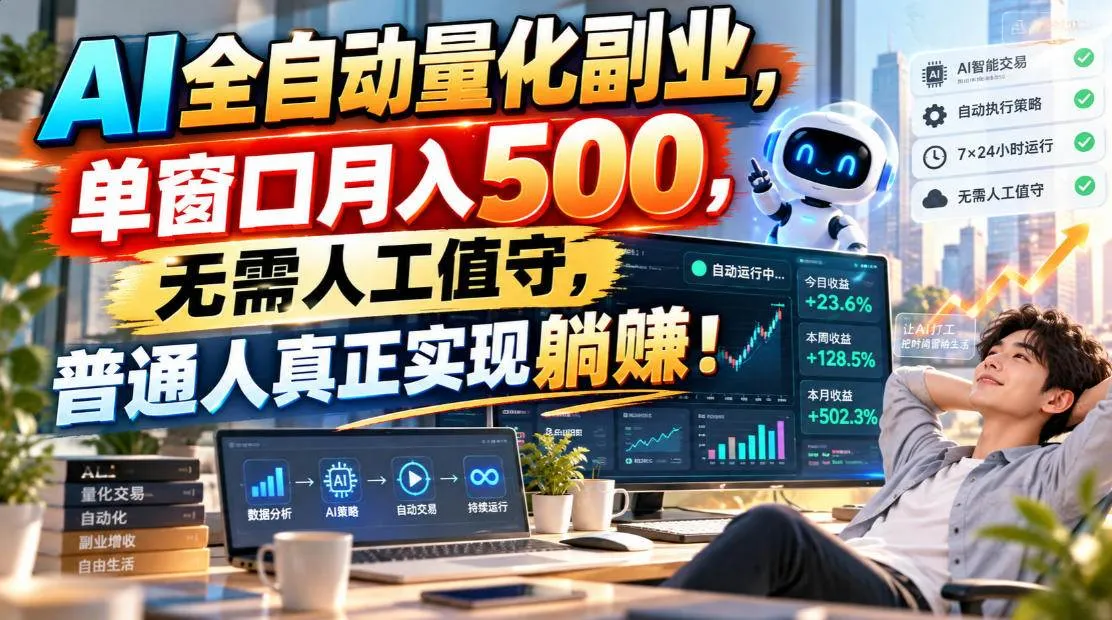 （20826期）AI全自动量化副业，单窗口月入500，无需人工值守，普通人真正实现躺賺！-梦帆创业网