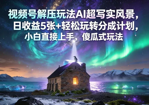 视频号解压玩法AI超写实风景，日收益5张+轻松玩转分成计划，小白直接上手，傻瓜式玩法-梦帆创业网
