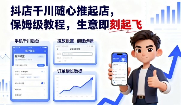 抖店千川随心推起店，保姆级教程，生意即刻起飞-梦帆创业网