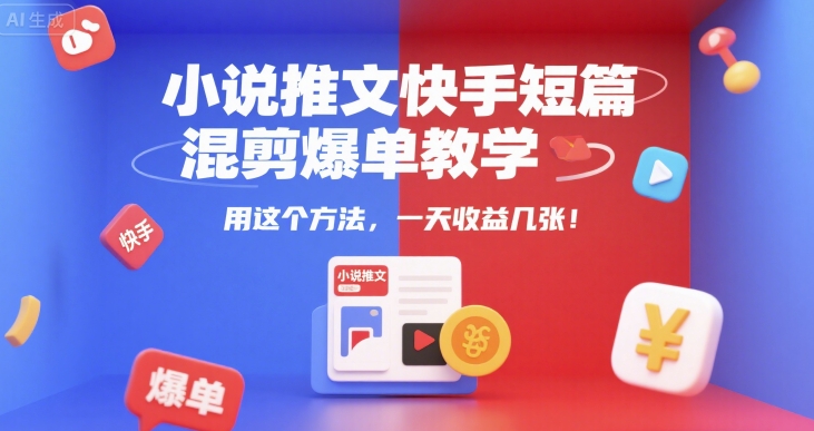 小说推文快手短篇混剪爆单教学，用这个方法，一天收益几张-梦帆创业网