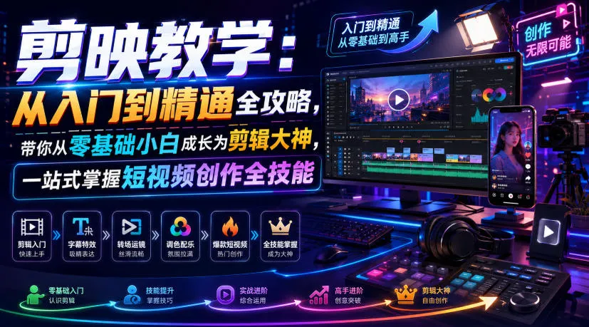 剪映教学：从入门到精通全攻略，带你从零基础小白成长为剪辑大神，一站式掌握短视频创作全技能-梦帆创业网