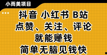 小而美的项目，抖音小红书B站视频点赞、关注、评论就能挣钱，简单无脑立见收益，妥妥的零撸项目【揭秘】-梦帆创业网