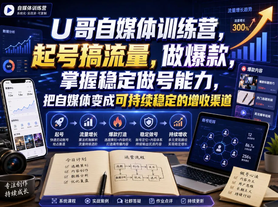 U哥自媒体训练营，起号搞流量，做爆款，掌握稳定做号能力，把自媒体变成可持续稳定的增收渠道-梦帆创业网