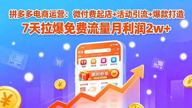 （15960期）拼多多电商运营：微付费起店+活动引流+爆款打造 7天拉爆免费流量月利润2w+-梦帆创业网