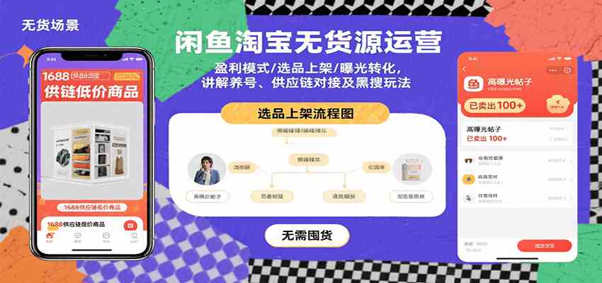 闲鱼淘宝无货源运营：盈利模式/选品上架/曝光转化，讲解养号、供应链对接及黑搜玩法-梦帆创业网