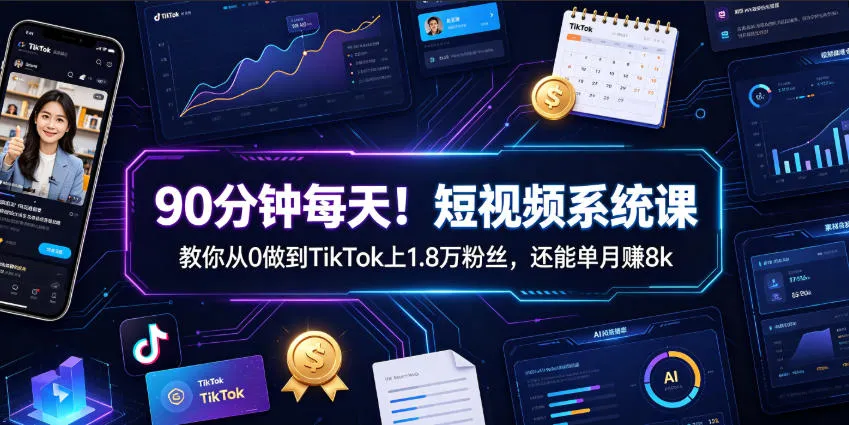 90分钟每天！短视频系统课教你从0做到TikTok上1.8万粉丝，还能单月賺8k【原创双语字幕】-梦帆创业网